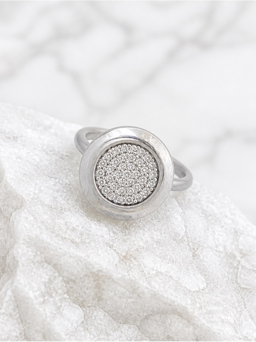 Sterling Silver Pavé Circle Ring - Silver size 8